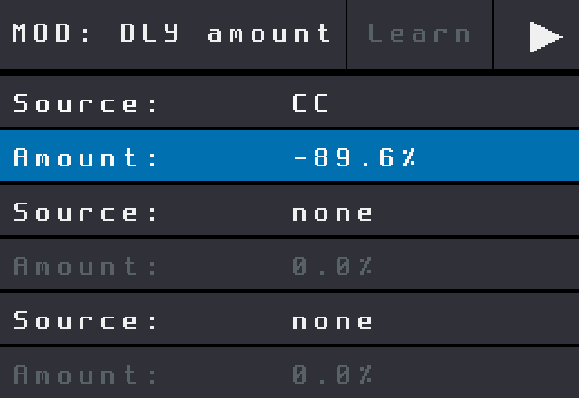 MOD page with Amount set to minus 89.6 percent