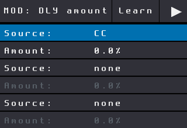 MOD page of DLY amount with Source set to CC