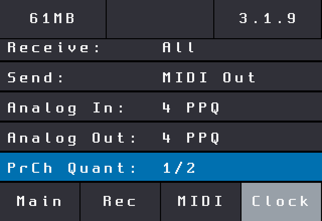 TOOLS Clock page with the PrCh Quant row