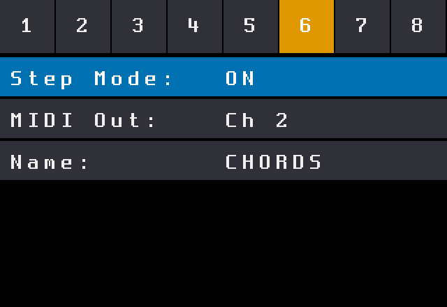 Column page with Step Mode, MIDI Out and Name rows