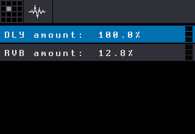 Pad page with only the DLY amount and RVB amount rows