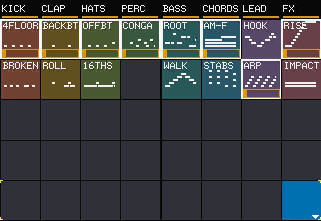 CHORDS column playing, amber line above its header