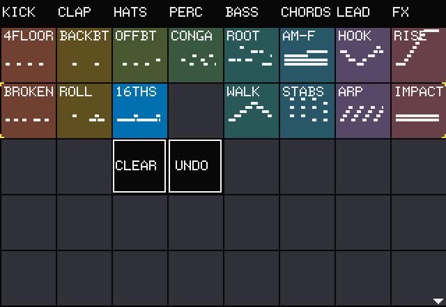 CLEAR and UNDO buttons below the selected 16THS clip