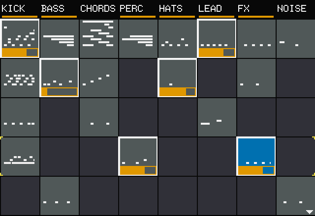 Clips launched by MIDI notes in the selected row