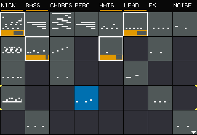 Selected row with yellow corners at both ends