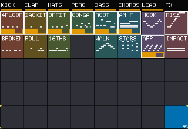 Coloured clips playing with progress bars