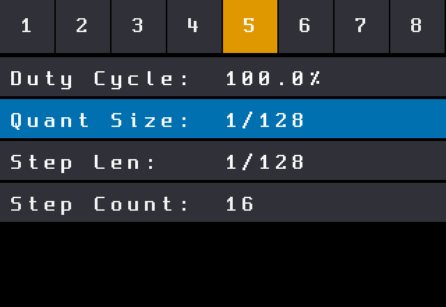 Clip page with Quant Size and Step Len both at 1/128