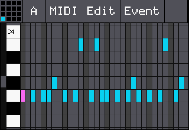 Stock piano roll with the sequence miniature and the pattern letter A at the top left